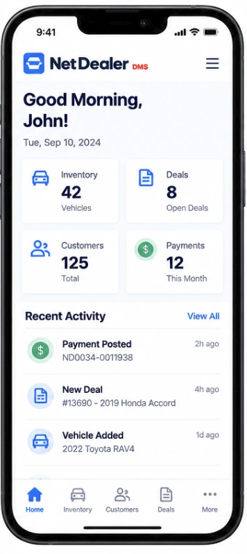 NetDealer mobile DMS dashboard